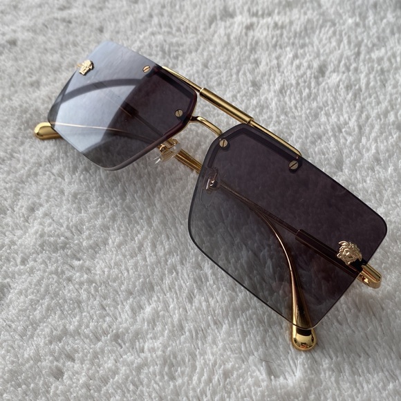 Versace Rectangular Rimless Sunglasses (Gold/Gray) - Picture 10 of 13